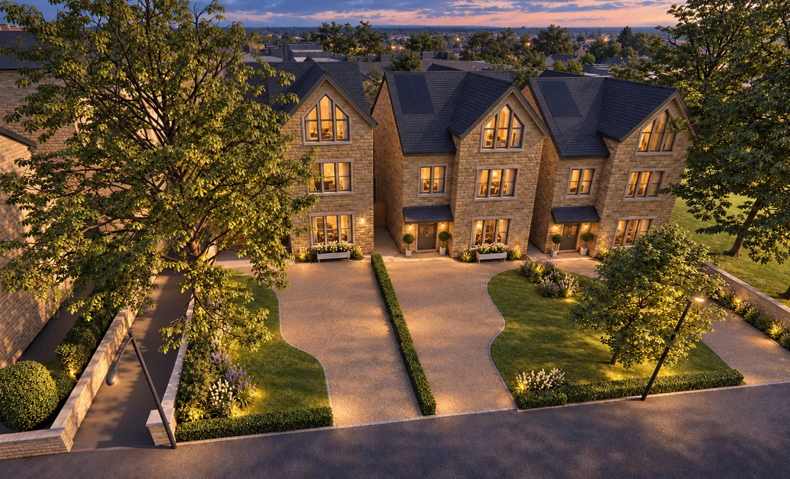 Holcombe Rise stone architecture and landscaped frontage